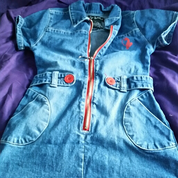 Little girls Baby Phat Jean dress with red - Picture 2 of 3